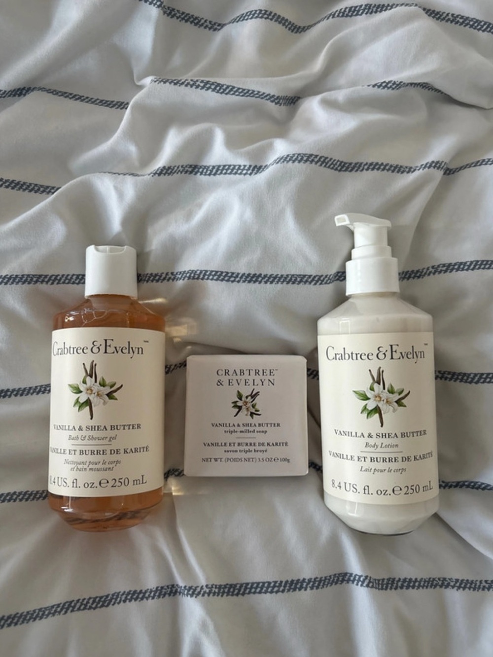 Crabtree & Evelyn Vanilla & Shea Butter Bath Trio - White, Cream, Amber